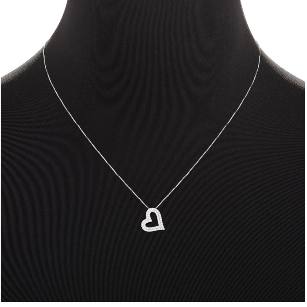 Sterling Silver Floating Heart Pendant Necklace with Cubic Zirconia Stones. - Picture 6 of 8